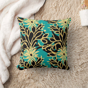 Gold and Teal Floral Cushion