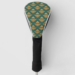 Gold and teal green Art Deco design with rhombuses Golf Head Cover