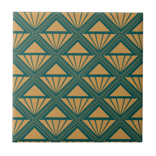 Gold and teal green Art Deco design with rhombuses Tile
