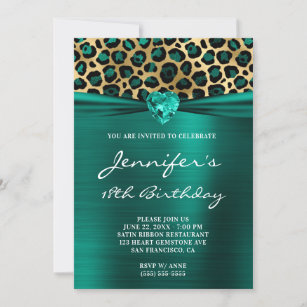 Gold and Teal Green Leopard Foil 18th Birthday Invitation