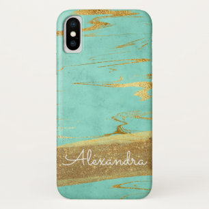 Gold and Teal Marble with Gold Foil and Glitter Case-Mate iPhone Case
