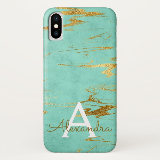 Gold and Teal Marble with Gold Foil and Glitter Case-Mate iPhone Case (Back)
