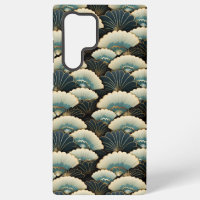Gold and Teal Patterned Japanese-inspire Fan Motif