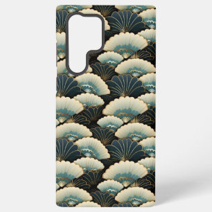 Gold and Teal Patterned Japanese-inspire Fan Motif Samsung Galaxy Case
