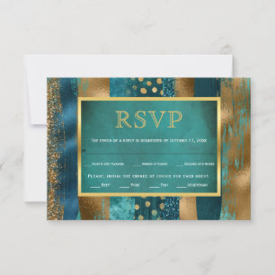 Gold and teal strokes, confetti wedding RSVP card