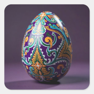 Gold and Teal Swirl Easter Egg Square Sticker