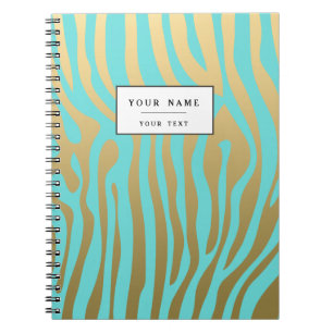 Gold and Tiffany Blue Zebra Stripes Pattern Spiral Notebook