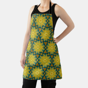 Gold and turquoise blue vintage star pattern apron