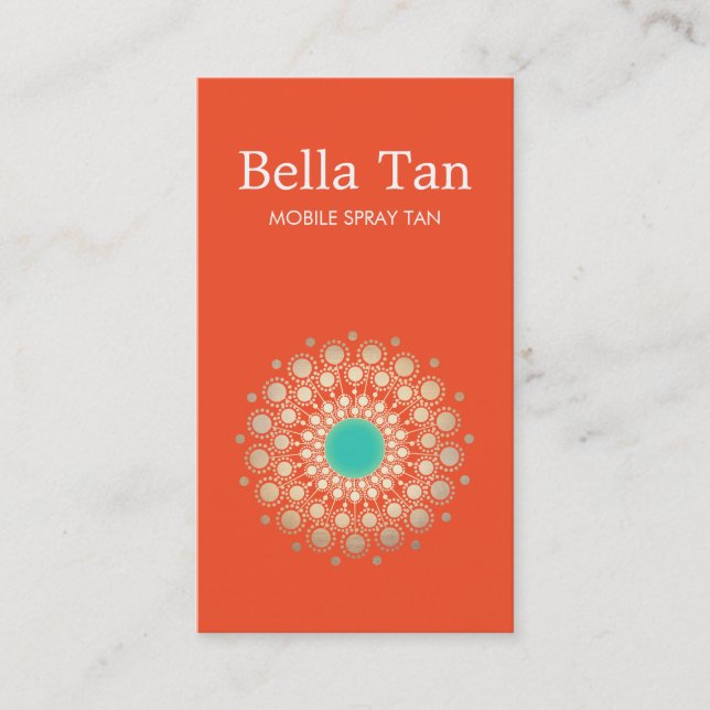 Gold and Turquoise Circle Sun Orange Business Card (Front)
