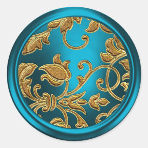 Gold and Turquoise Damask Envelope Seal