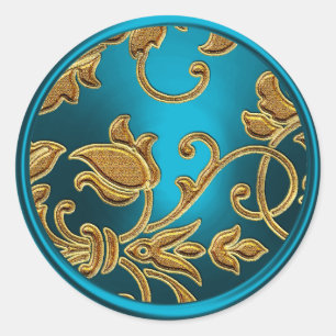 Gold and Turquoise Damask Envelope Seal