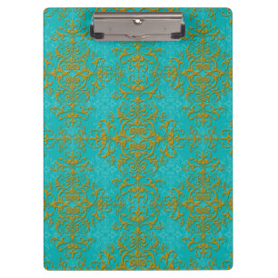 Gold and Turquoise Damask Style Pattern Clipboard