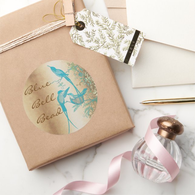 Gold and Turquoise Hummingbird Swirl Classic Round Sticker (Gifting)