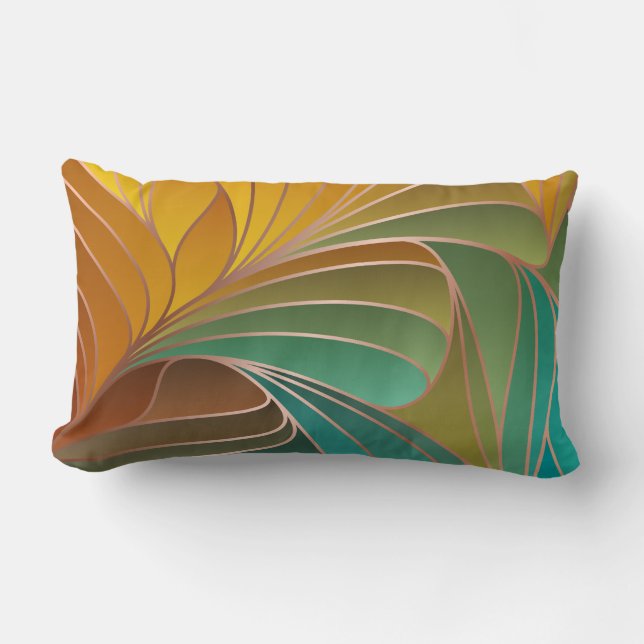 Gold and Turquoise Petals New Art Nouveau Lumbar Cushion (Front)