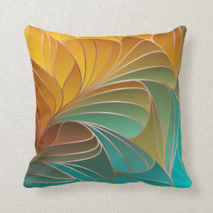 Gold and Turquoise Petals New Art Nouveau Throw Pi Cushion