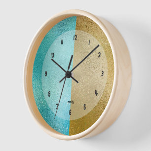 Gold and turquoise shimmering iridescent texture clock