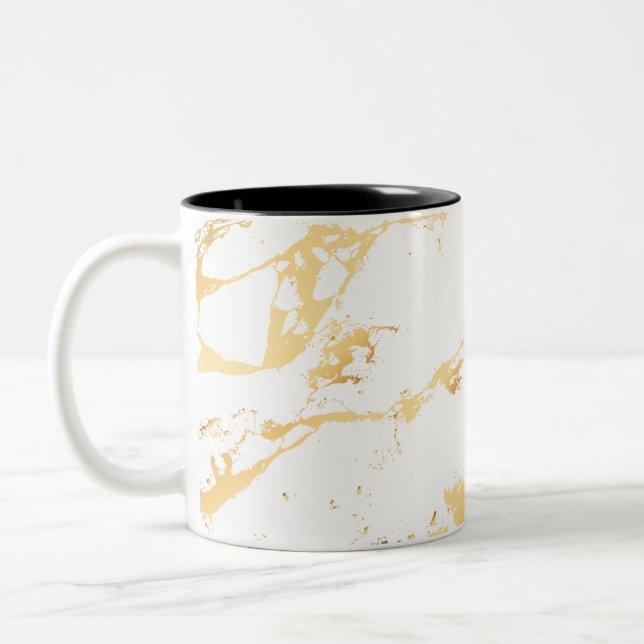 Gold and White Abstract Acrylic Painting Abstract  Two-Tone Coffee Mug (Left)