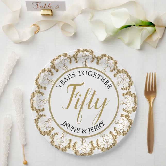 Gold and White Anniversary Paper Plate (Wedding)