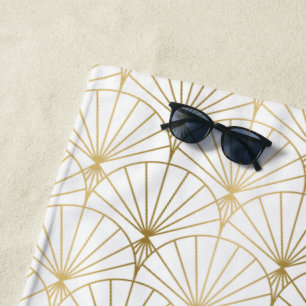 Gold and white Art Deco 2 pattern  Beach Towel