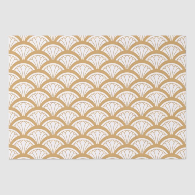 Gold and White Art Deco Fan Flowers Pattern   Tissue Paper (Front)