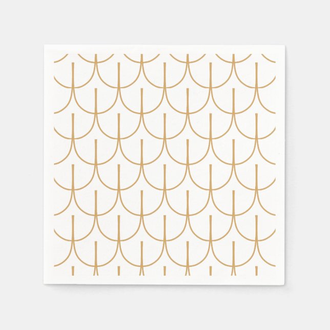 Gold and White Art Deco Fish Scale Pattern Napkin (Front)