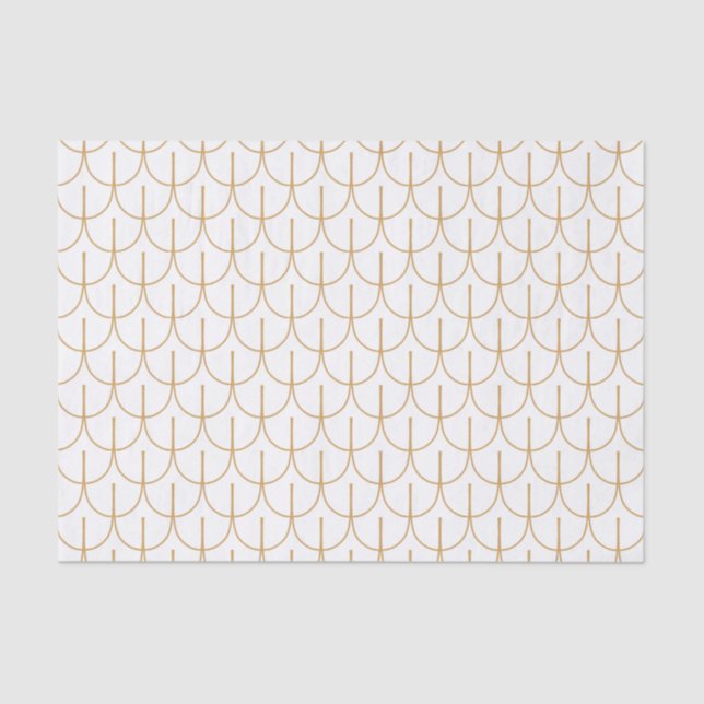 Gold and White Art Deco Fish Scale Pattern Tissue Paper (Front)