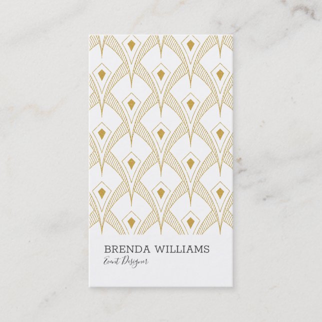 Gold and white art-deco pattern business card (Front)
