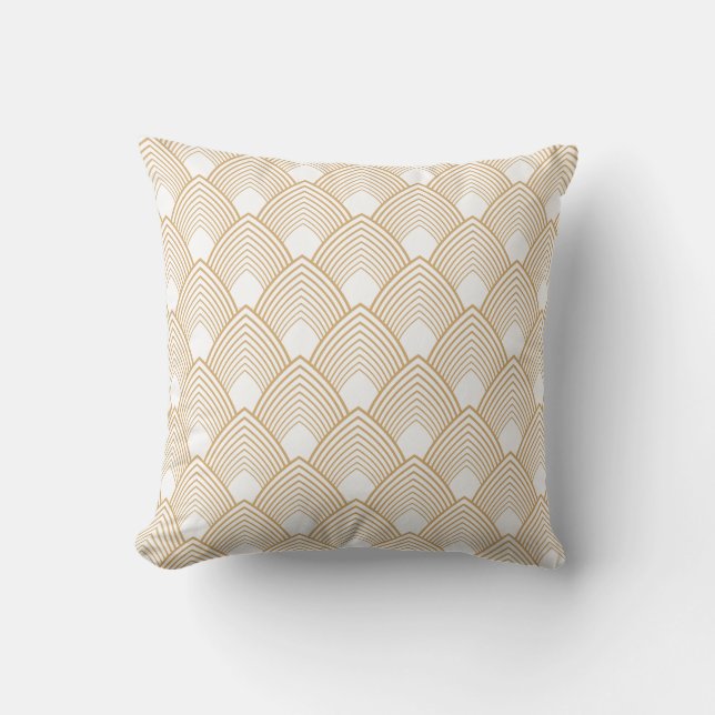 Gold and White Art Deco Pattern Cushion (Front)