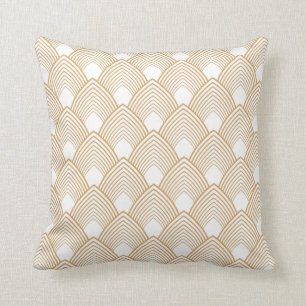 Gold and White Art Deco Pattern Cushion