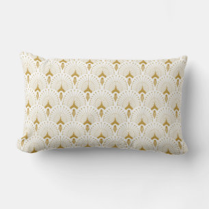 Gold and white art deco pattern lumbar cushion