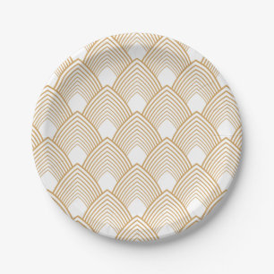 Gold and White Art Deco Pattern Paper Plate
