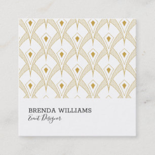 Gold and white art-deco pattern square business card