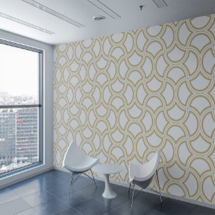Gold and White Art Deco Pattern Wallpaper