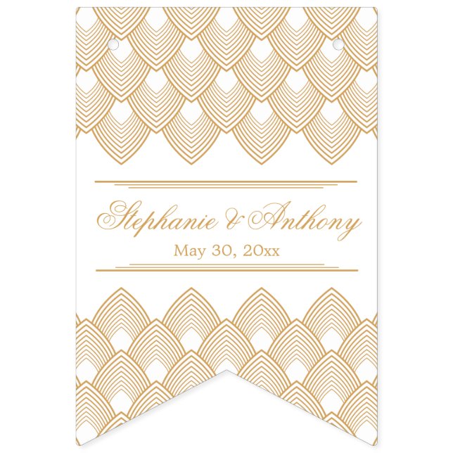 Gold and White Art Deco Pattern Wedding Bunting (First Flag)