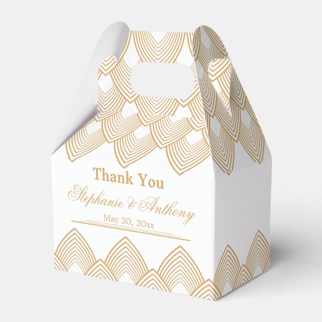 Gold and White Art Deco Pattern Wedding Favour Box (Front Side)