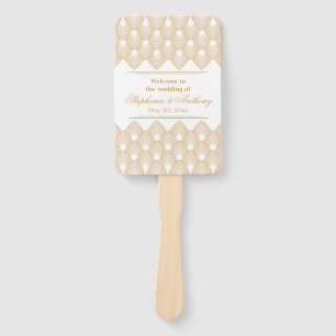 Gold and White Art Deco Pattern Wedding Hand Fan