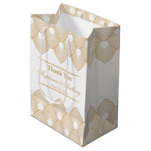 Gold and White Art Deco Pattern Wedding Medium Gift Bag