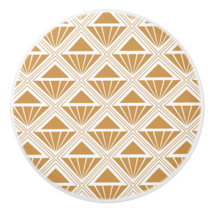 Gold and white Art Deco pattern with rhombuses Ceramic Knob