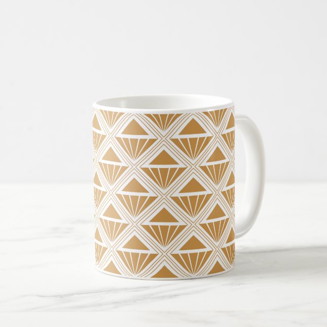 Gold and white Art Deco pattern with rhombuses Coffee Mug (Front Right)
