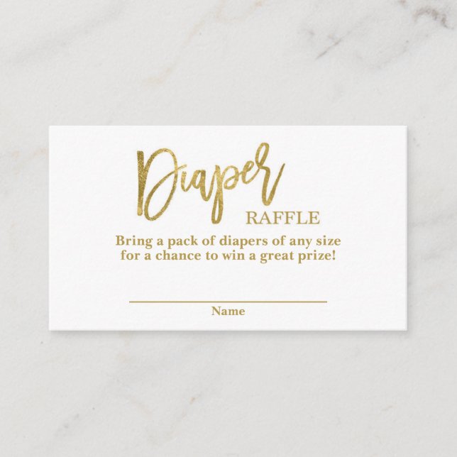 Gold and white baby shower Diaper Raffle Enclosure Card (Front)