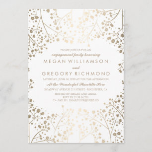 Gold and White Baby's Breath Engagement Party Invitation