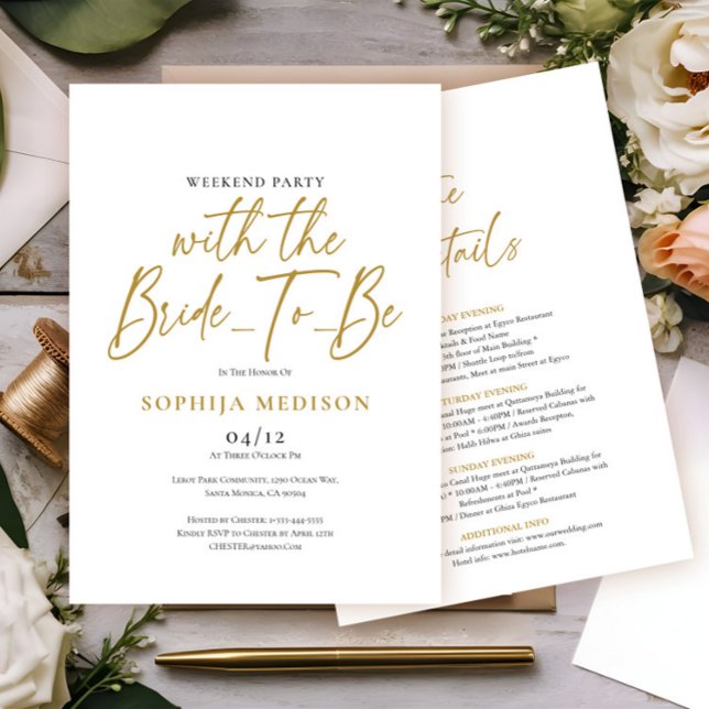 Gold and White Bachelorette Weekend Party  Invitation (Creator Uploaded)