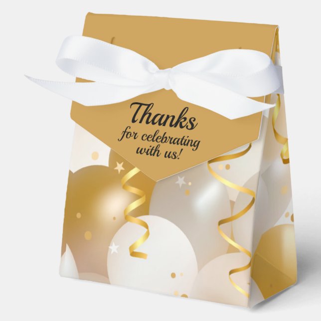 Gold and White Balloons Large Favour Box (Front)
