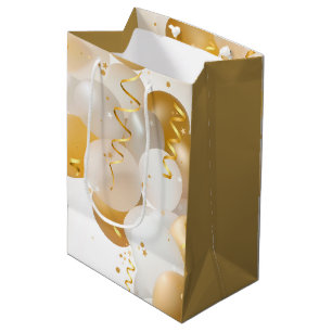 Gold and White Balloons Medium Gift Bag