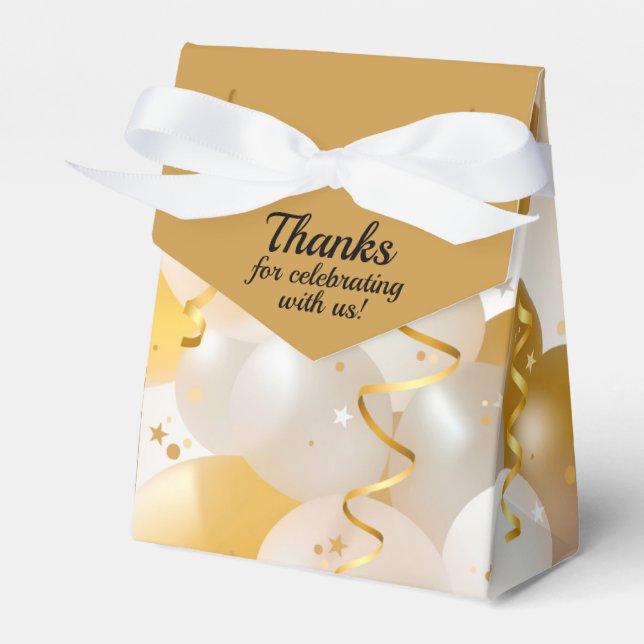 Gold and White Balloons Party Favour Box (Front Side)
