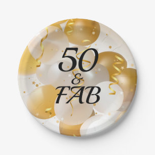 Gold and White Balloons Party Paper Plate