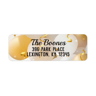 Gold and White Balloons Return Address Labels