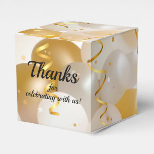 Gold and White Balloons Square Party Favour Box