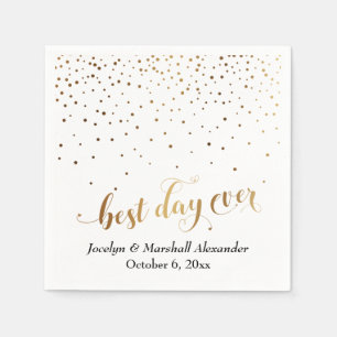 Gold and White Best Day Ever Hearts Confetti Napkin