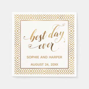 Gold and White Best Day Ever, Hearts Diamonds Napkin